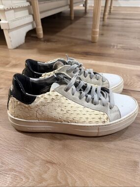 P448 Women's Woven Side Low-Top Sneakers in Cream & Black